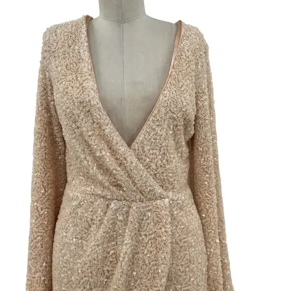 Michael Costello x Revolve Valerie Dress Mini Long Sleeve Sequin Ivory Medium - Picture 3 of 15